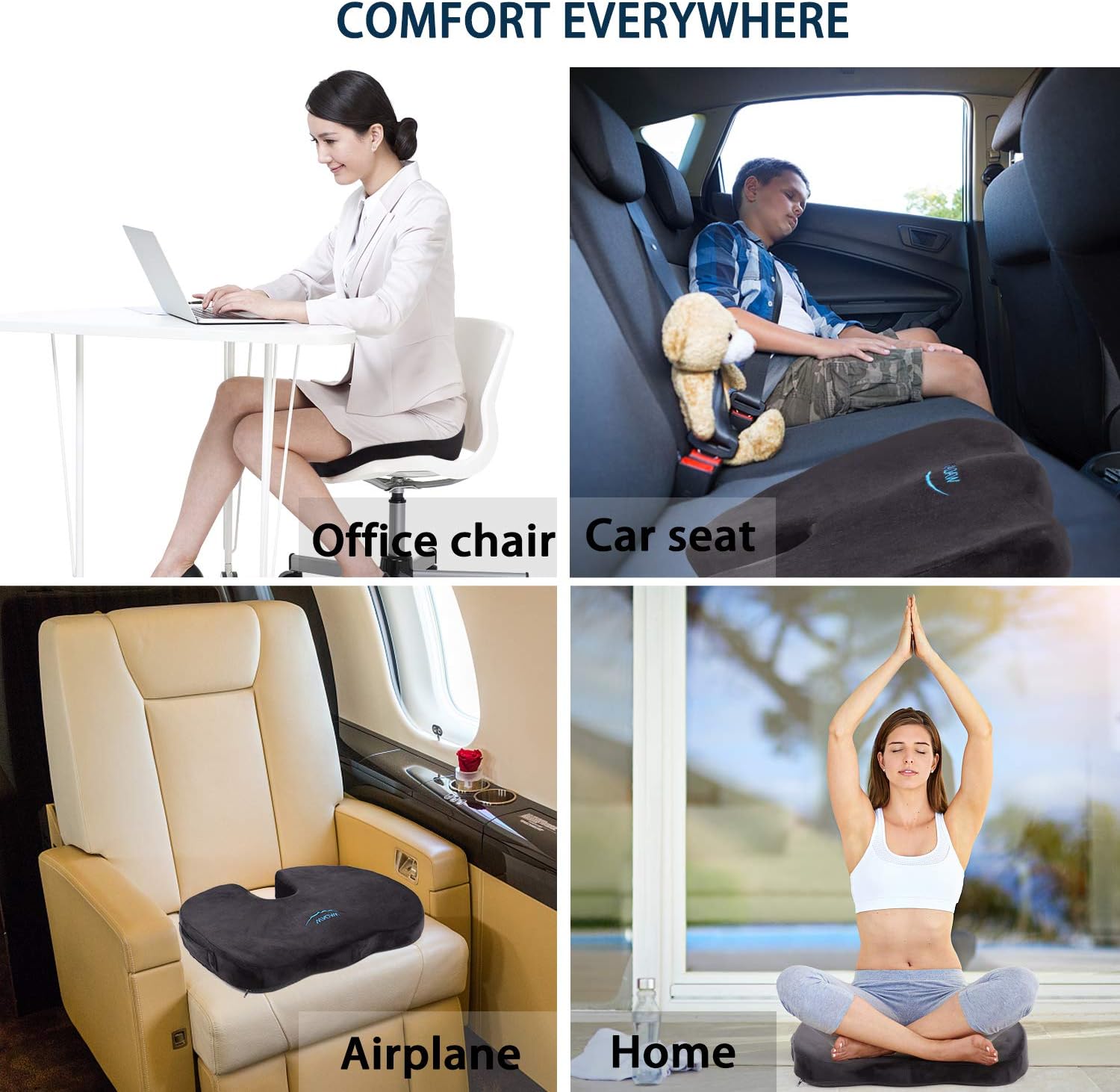WAOAW Seat Cushion for Office Chair Memory Foam Car Seat Cushion for Coccyx,Hip,and Tailbone Pain: Home & Kitchen
