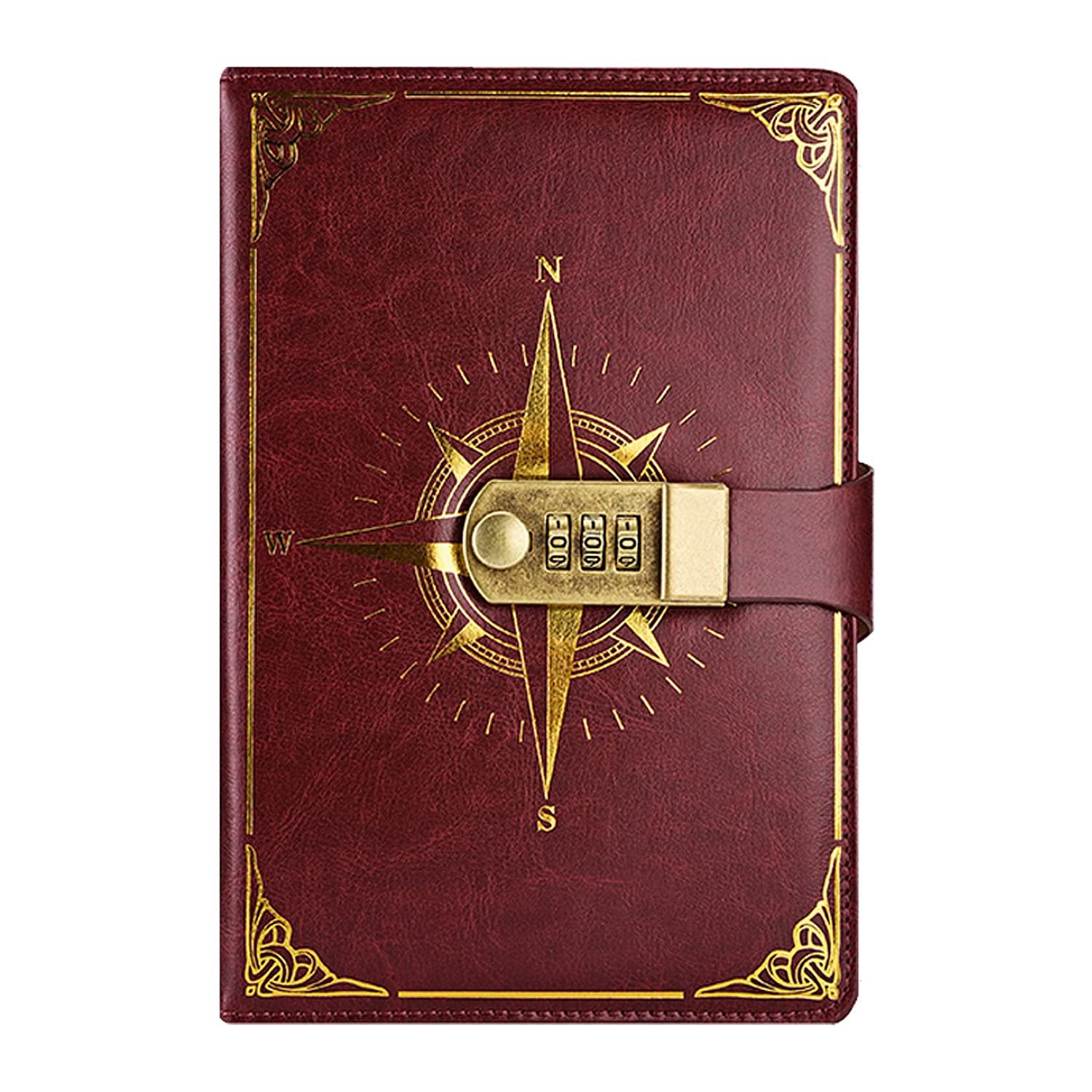 LinYesh PU Leather Journal with Code Lock, Retro Nautical Pattern Notebook, A5 Secret Password Notepad Diary Journal Travel Diary Organiser with Combination Lock, Personal Code Lock