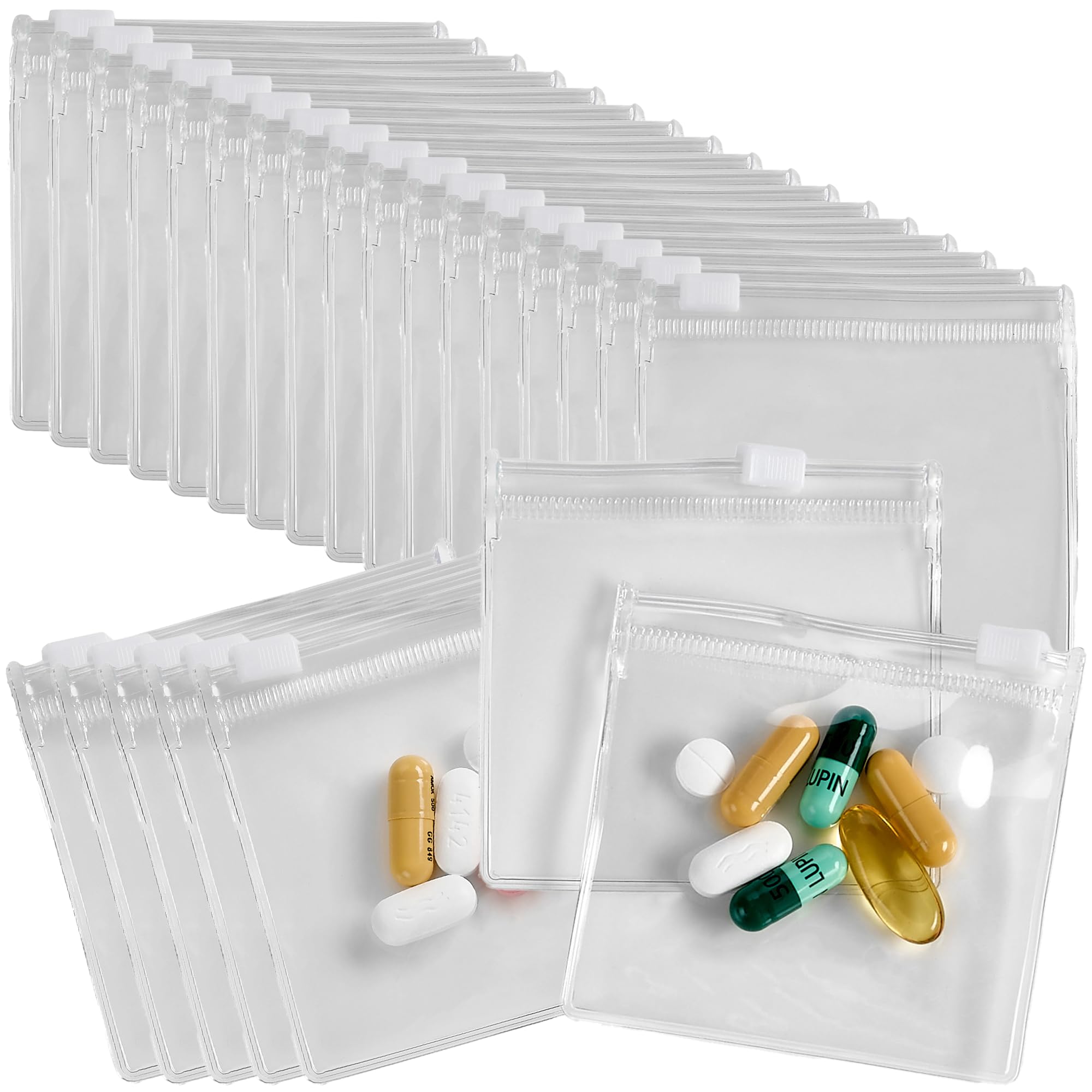 Photo 1 of Zippered Pill Pouch Bags - 24 Pcs, Slide Lock Clear Plastic Mini Bags, BPA-Free for Pills Vitamins, Supplements, Medications, Jewelry, Crafts, Small Objects - Self-Sealing, Reusable, Travel-Friendly