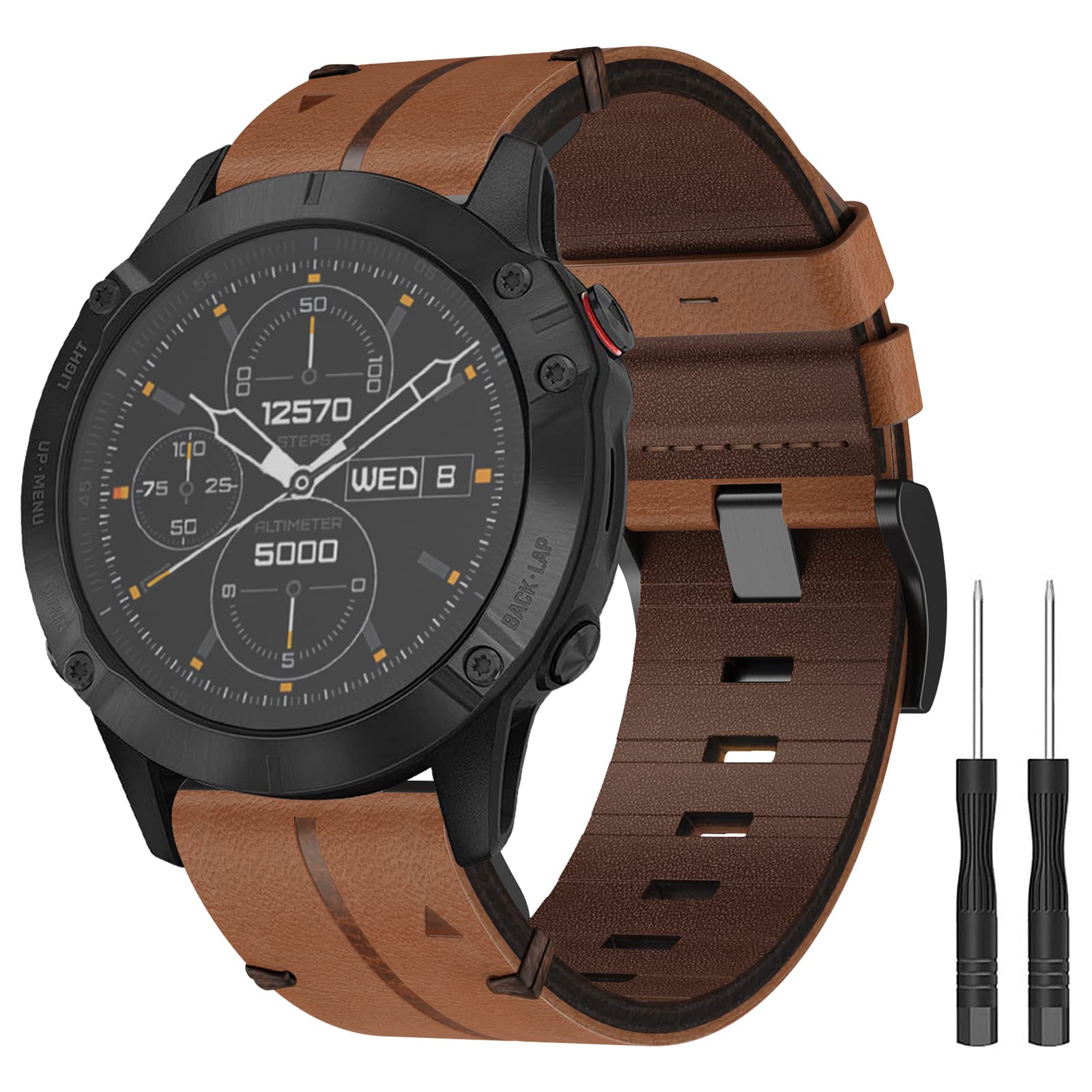 26mm Quick Fit Leather Strap for Fenix 6X/7X/5X Plus, Tactix 7 AMOLED/Pro, Epix Pro 51mm and Enduro