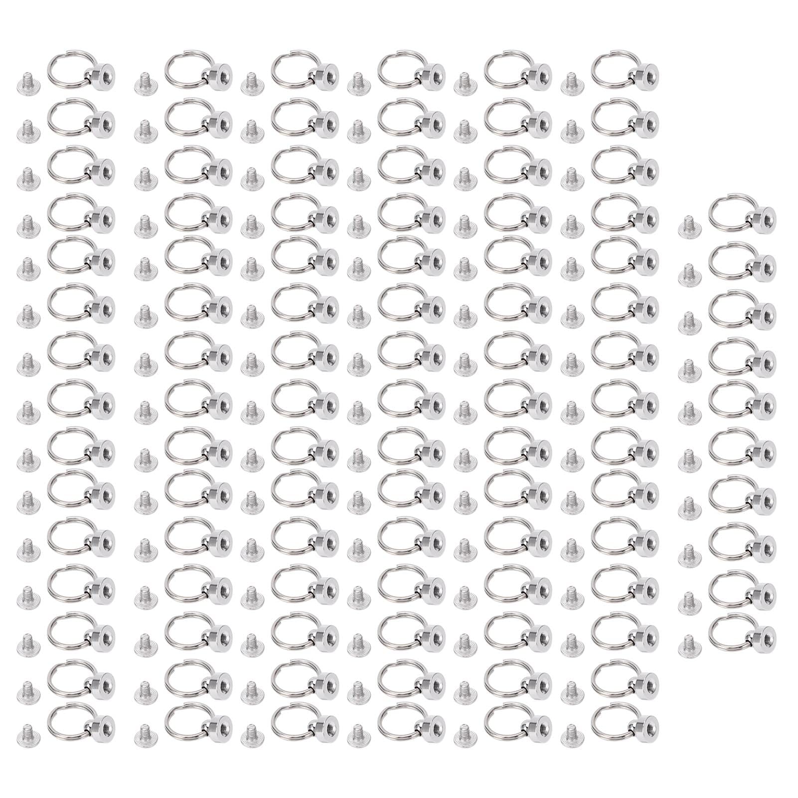 Leather Craft Rivet with Ring, Round Head Screwback Button Studs Screw Kit,100set Round Head Rivet Silver Double Circle Pull Rings Copper DIY Burr Free Screwback Nail Heads Stud for Phone Case(8mm)