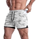 EVERWORTH Men's 2 in 1 Workout Shorts 5" Quick Dry Gym Shorts Bodybuilding Short Shorts Compression Shorts with Zipper Pocket
