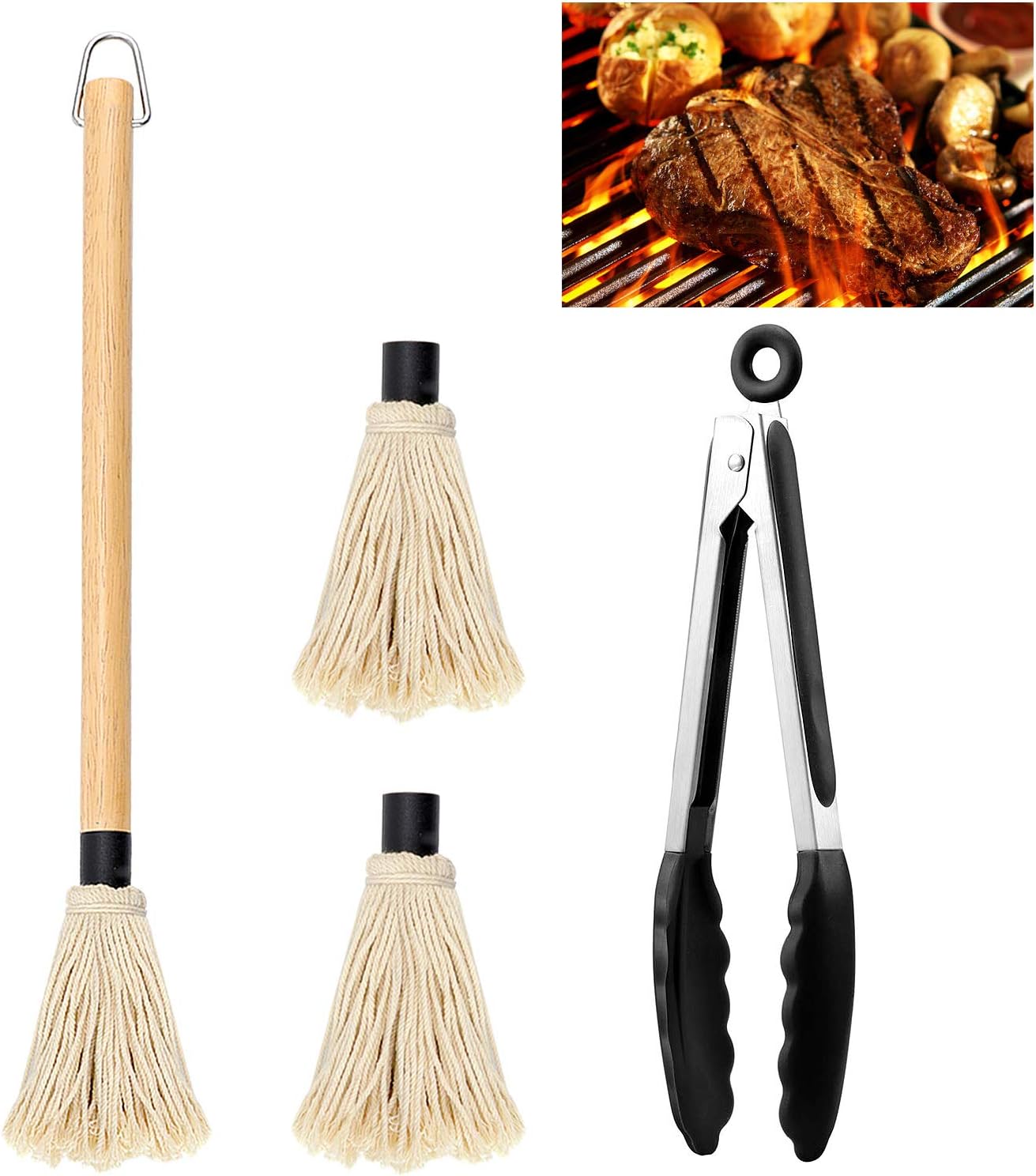 Yotako BBQ Basting Mops, 18 Inch Grill Basting Brush Wooden Long Handle