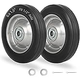 GICOOL 6" Flat Free Solid Rubber Tire and Wheel, with Ball Bearings and 1/2" Axle Bore Hole, 1.3" Centered Hub, 2 Pack