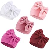 AQOKKA Newborn Baby Girl Hats with Bow Cotton Toddler Infant Beanie Cap Newborn Hospital Hats for Baby Girl Kid 0-24 Months