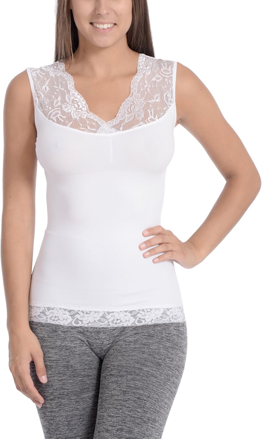 Body Beautiful Women's Shapewear Seamless VNeck Shaping Cami with Lace