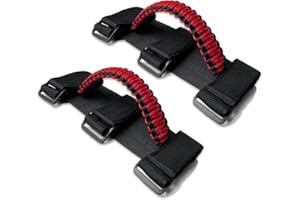 ROMASO Roll Bar Grab Handles for UTV&ATV Grip Handles for 1.5"-2" Bars,Compatible with Polaris RZR,Kawasaki Mule,Honda Pioneer,Can Am,etc, Soft Paracord Handles 2 Pack (Black&Red)