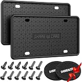 QiqaMole 2 Pack Silicone License Plate Frame, Front Back License Plate Cover, License Plate Bracket Holder Rust-Proof Rattle-Proof Weather-Proof for US CA Standard Car &amp; 2Pcs Water Coaster (Black)