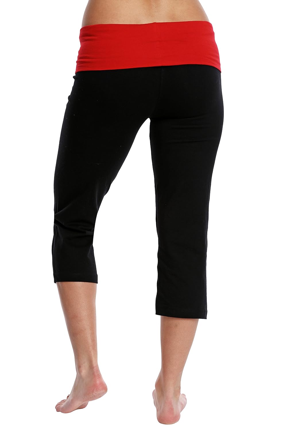 Nouveau Womens Workout Active Capri Yoga Pants with Contrasting Color Waistband Casual Loungewear