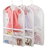 Belinlen 3 PCS 40" Dance Garment Bags with 3" Gussets for Costumes Hanging Garment Bag with 4 Medium Clear Zipper Pockets and