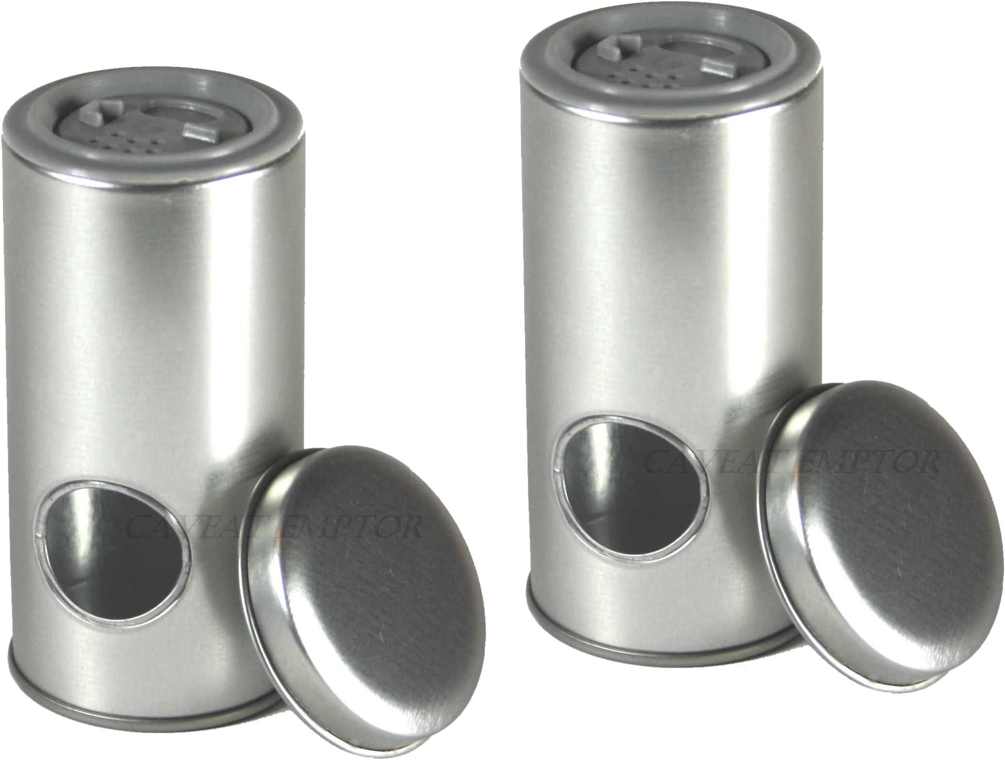 2x Spice Jar Shaker with Viewing Window and Lid from ' – Set of 2 Herb Pots Shakers Real Metal Box Litter Box Container Food Safe 2 Dispenser Size Coarse Medium Fine