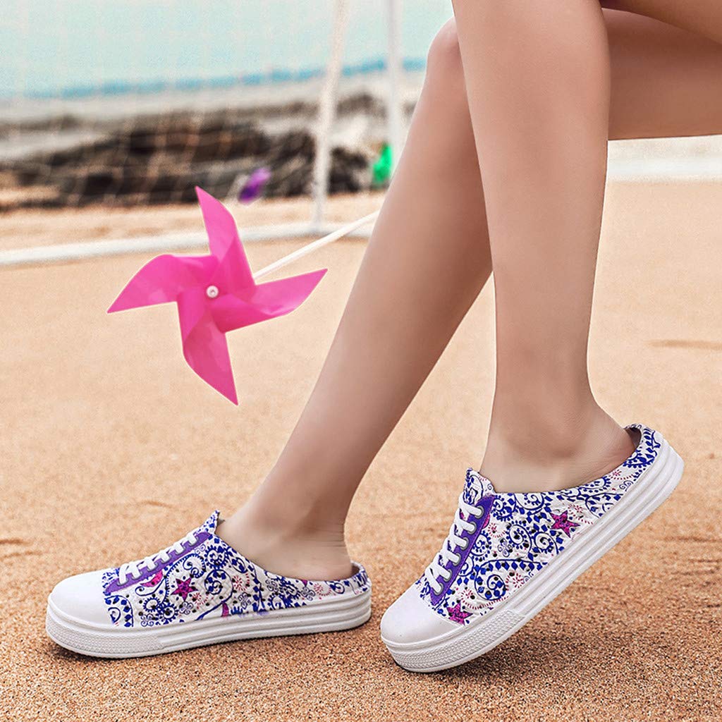 Overmal Sabots Femme Fille Chaussures de Plage Piscine Chaussons Chaussures de Outdoor 2020 Printemps et été Nouveau Impression Flats Sandales Chaussures de Pluie Hollow Out
