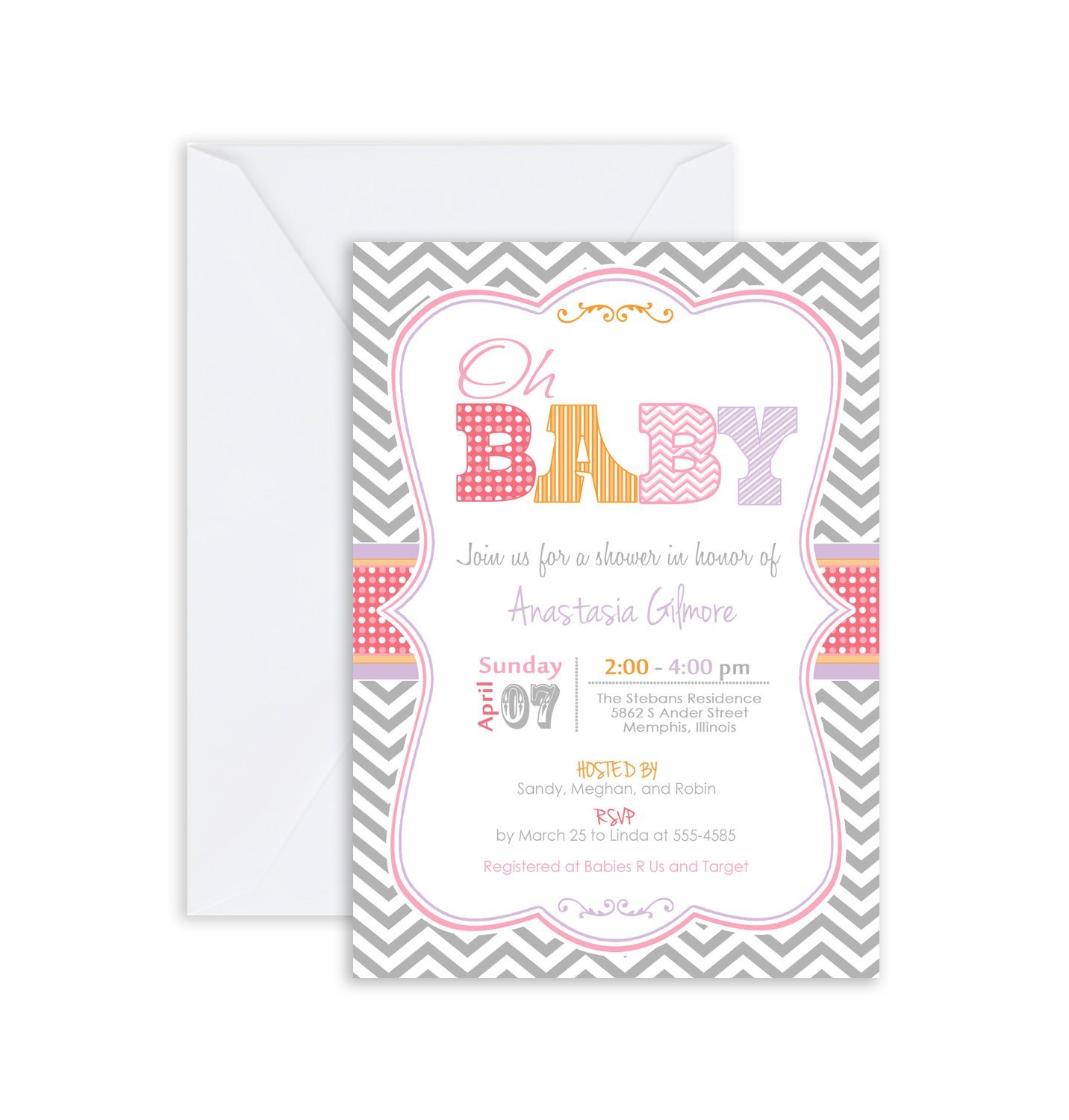 Printed Personalized Oh Baby Pastel Baby Shower Invitation
