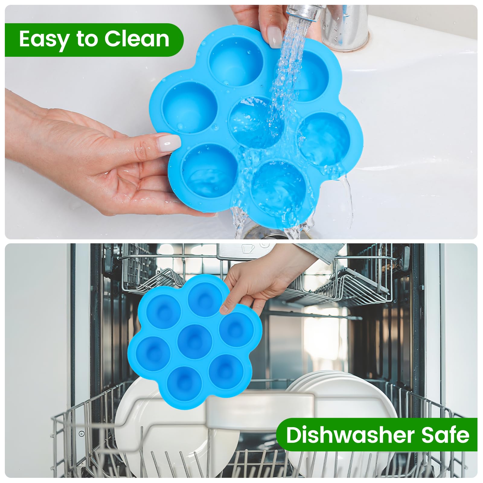 GOKCEN's Silicone Egg Bite Molds [2 Pack] Instant Pot Accessories - Fit Instant Pot 5,6,8 qt Pressure Cooker - Food Freezer Tray with Lid - Reusable Storage Container (Blue & Green - Egg Bite Mold)