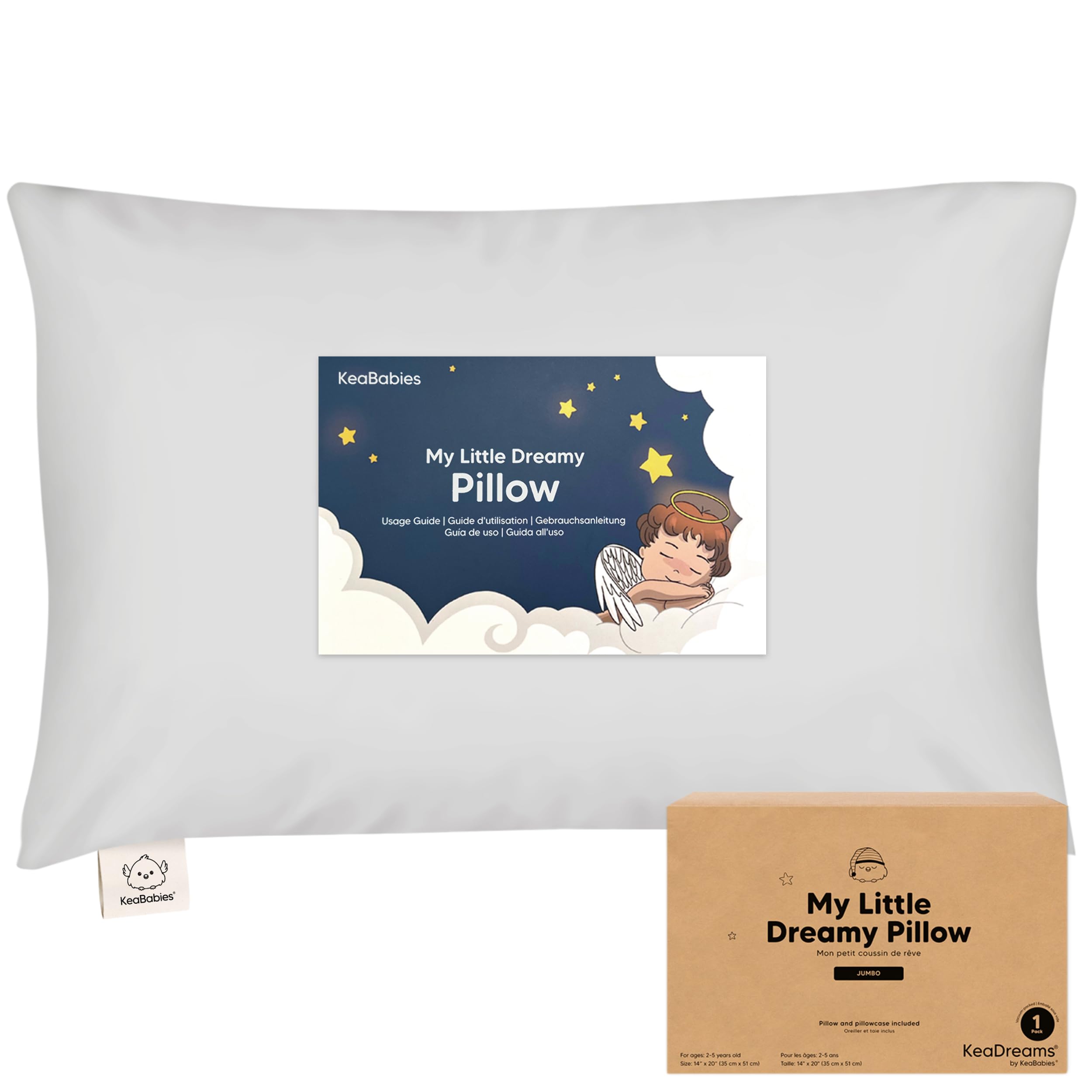 Photo 1 of KeaBabies Toddler Pillow with Pillowcase, Jumbo 14X20 - Soft Organic Cotton Toddler Pillows for Sleeping - Machine Washable - Perfect for Travel, Toddler Bed Set (French Gray)