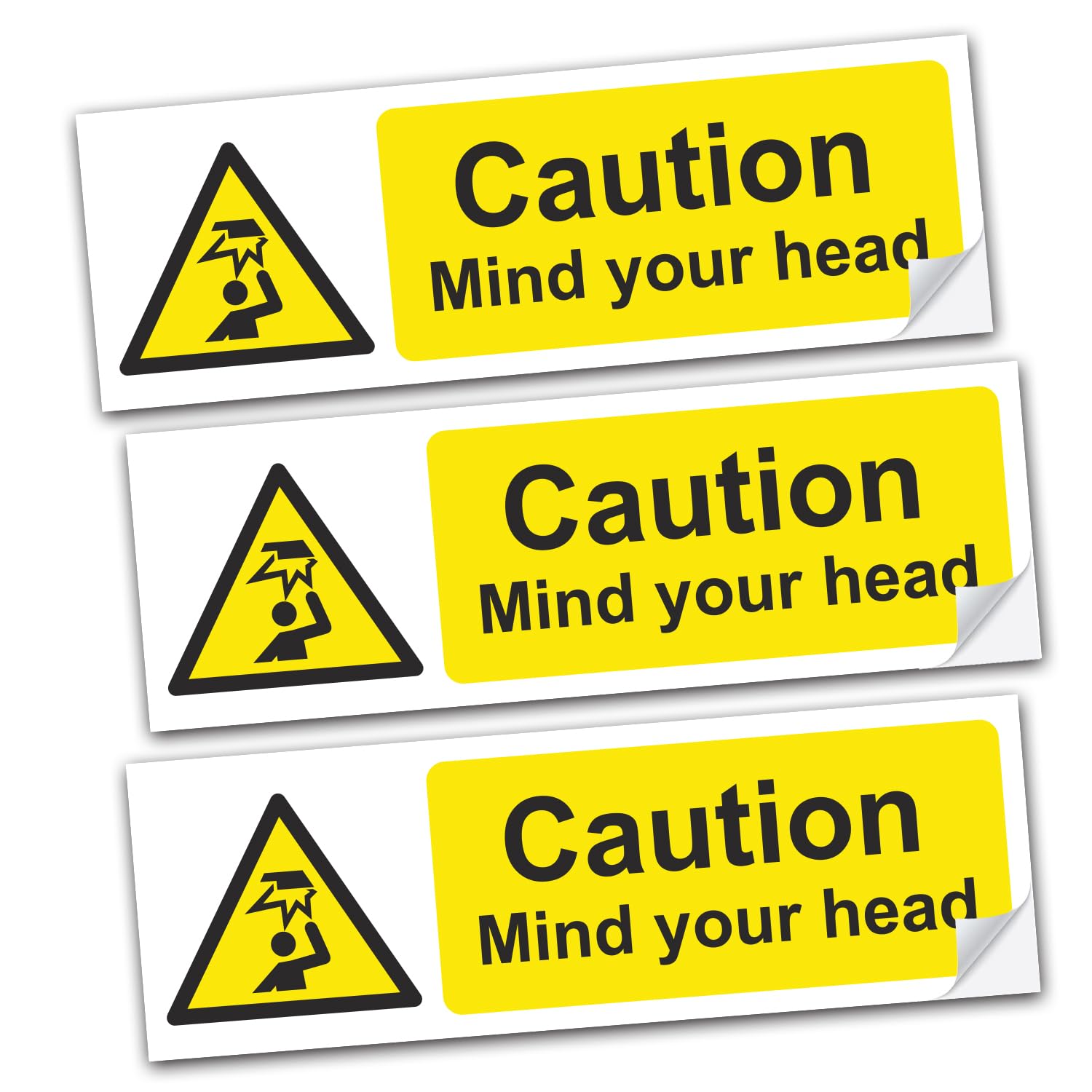 SAFESIGN (3 Pack) Mind Your Head Vinyl Sign Stickers 300 X 100mm - Safety Health Waterproof Vinyl Conforms to EN ISO 7010:2012