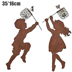 Outdoor Statues Boy Girl Metal Silhouettes Stake