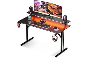 MOTPK 39 Inch Small Gaming Desk with LED Lights & Power Outlets, Computer Desk Gaming Table with Monitor Shelf, Gamer Desk wi