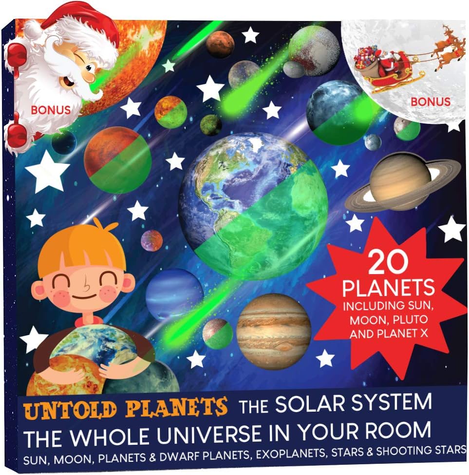 Glow In The Dark Planets And Stars Bright Solar System Wall Stickers 20 Glowing Planets Dwarf Exoplanets Pluto Moon Sun Earth 186 Stars 12 Shooting