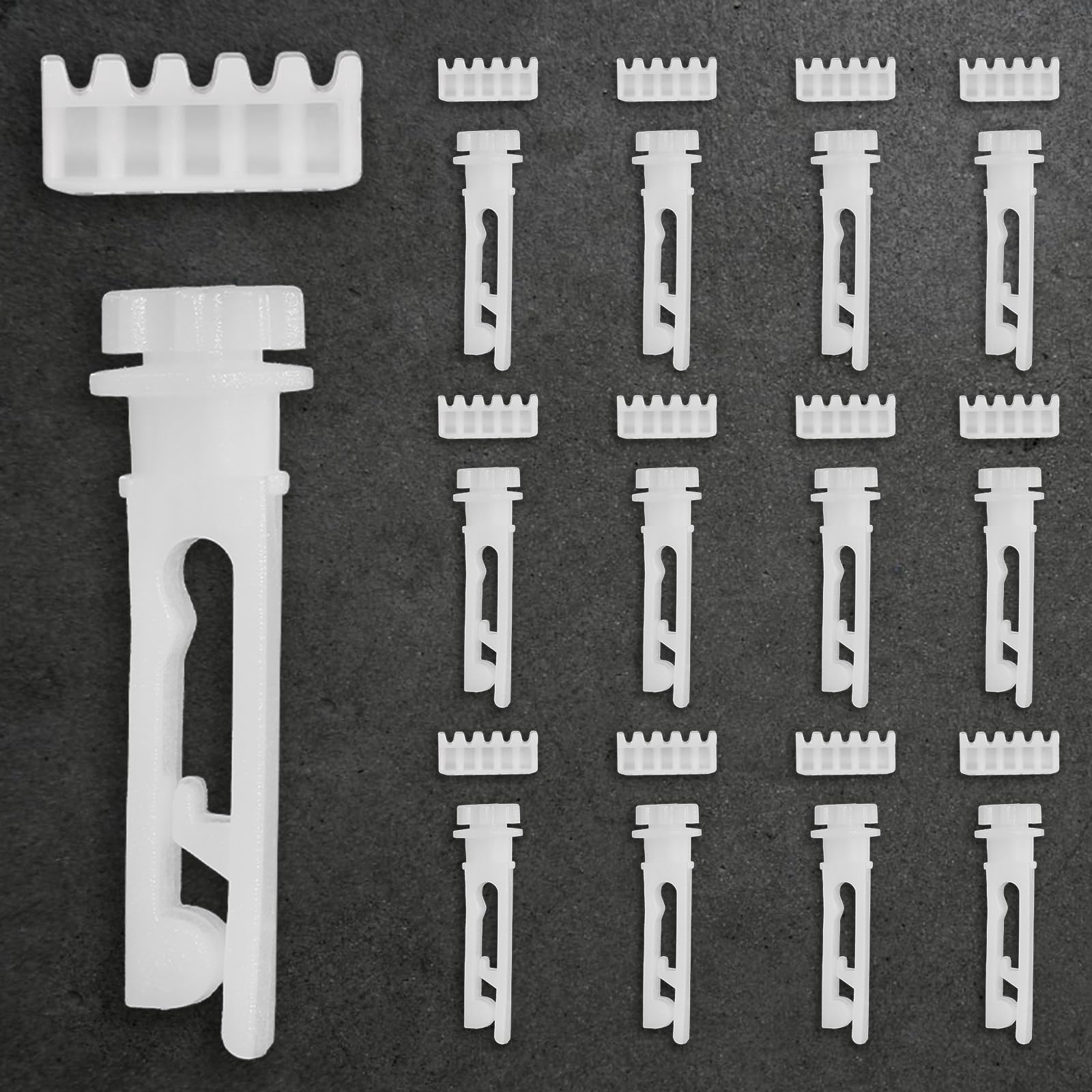 Photo 1 of Tyqour 12 Pcs Vertical Blind Carrier Gear and Stem, White Vertical Blinds Replacement Parts Plastic Repair Kit for Headrail Carrier Stem Curtain Accessories