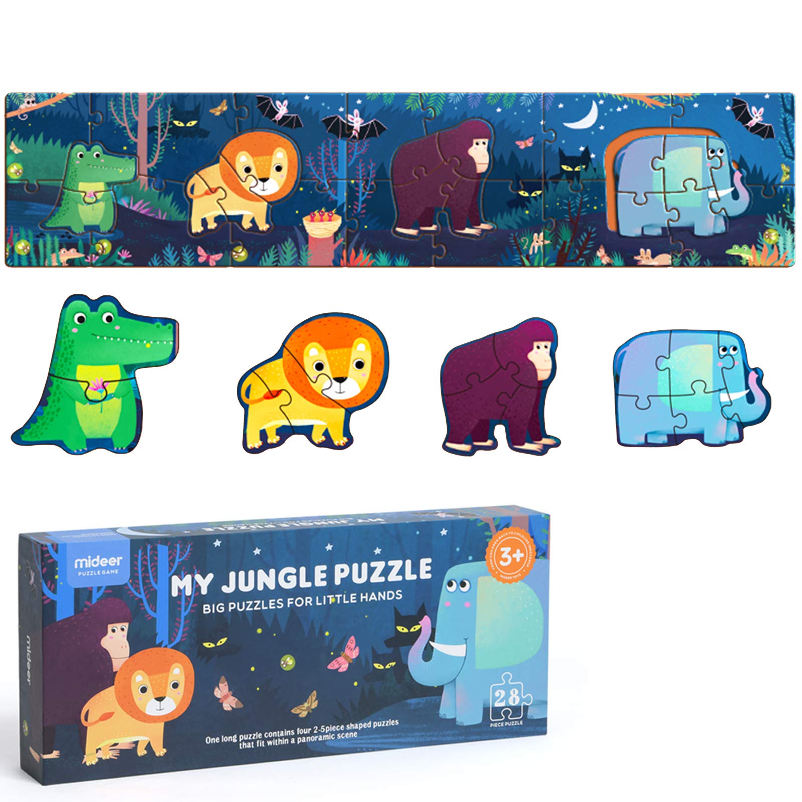 Mideer My Large Floor Puzzle Jigsaw 100cm Long with Inner First Puzzle with 28 Large Extra Thick Pieces for Kids Illustrated 3 + Years – Jungle