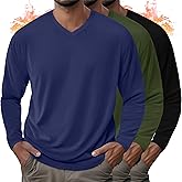 Velvelhall 3 Pack Men's Thermal Long Sleeve Shirts V Neck Fleece Lined Loose Fit Warm Base Layer Winter Casual Tops