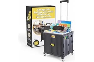 dbest Products Quik Cart 360 Rolling Crate with Wheels - Collapsible Utility Cart for Teachers & Home - Heavy Duty Folding Cart with Seat - 80 lb Capacity - Black