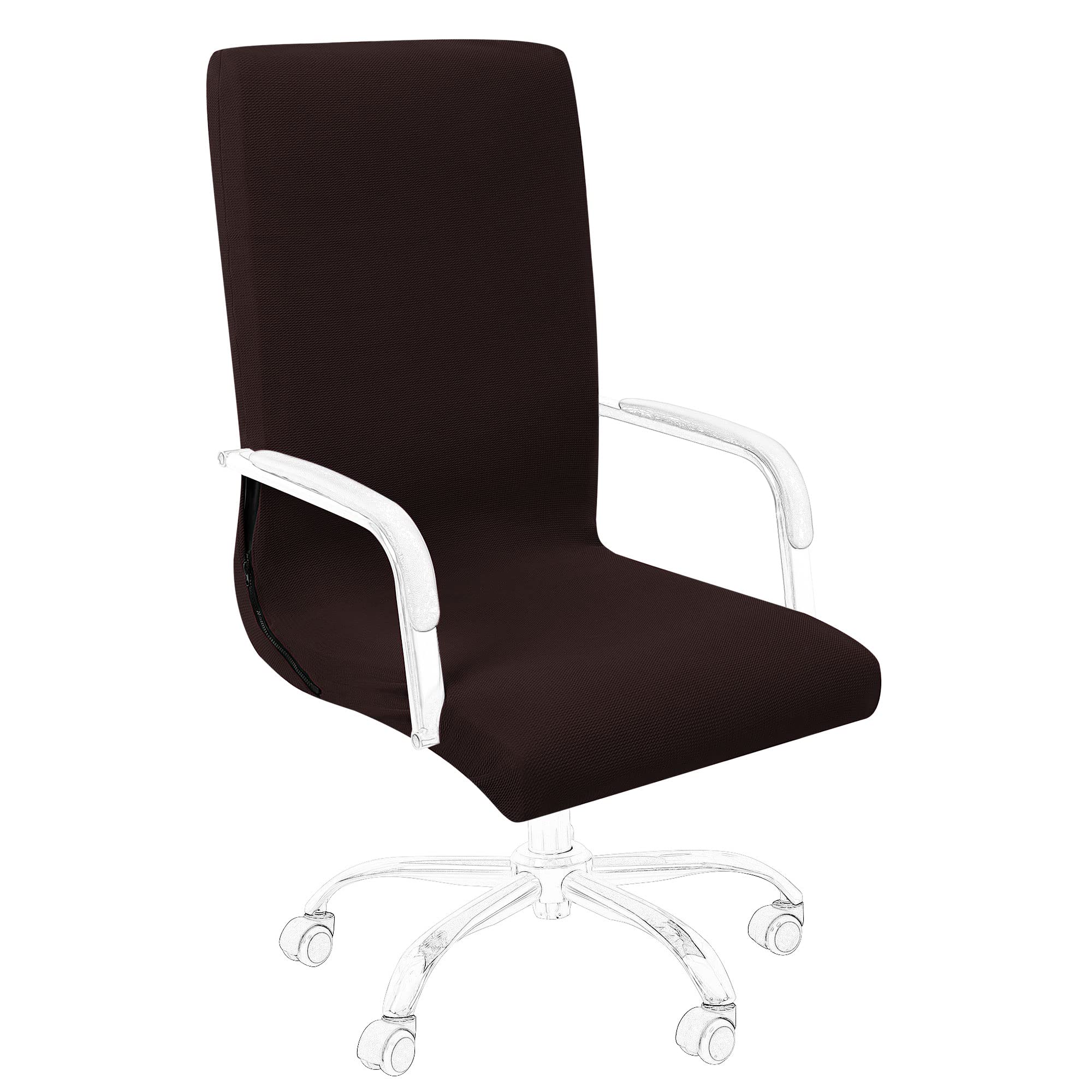 PiccoCasa Stretchable Waterproof Office Chair Cover, Jacquard Stripe Computer Chair Covers High Back Desk Chair Slipcovers for Universal Rotating Boss Chair with Armrest Coffee Color Medium