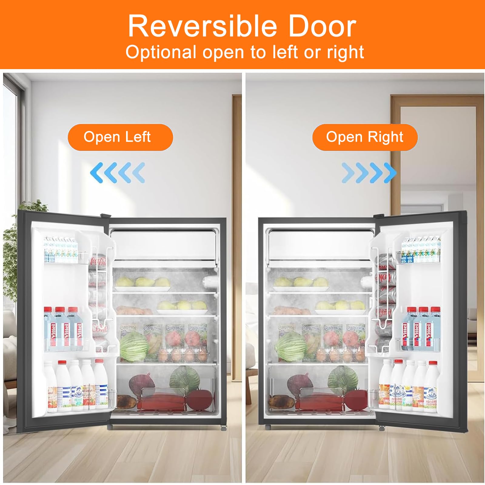 Takywep Mini Fridge With Freezer, 4.3 Cu.Ft Single Door Refrigerator - Adjustable Thermostat, Reversible Doors, Ideal for Dorm, Office, Rv, Garage, Apartment, Black
