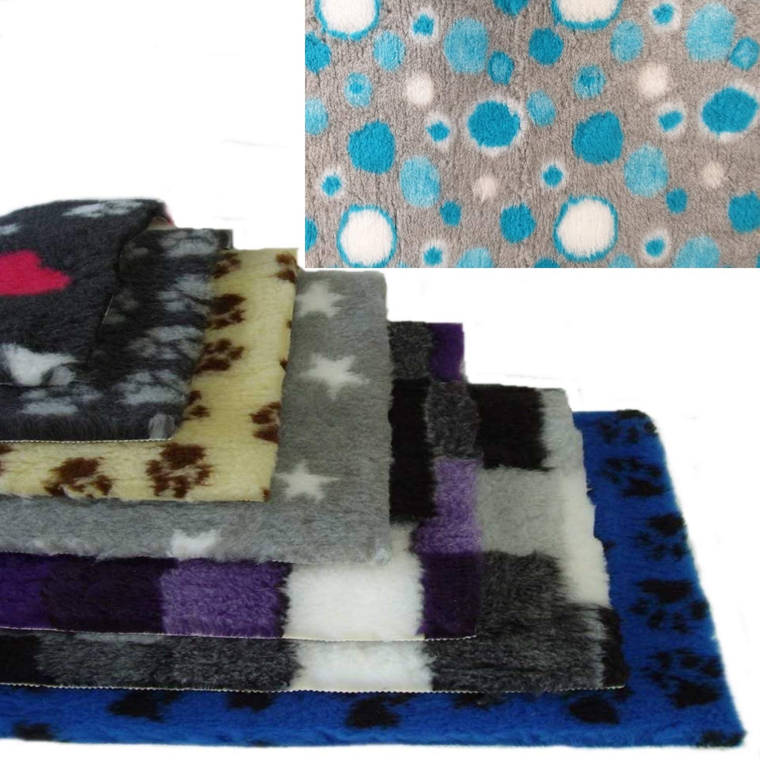 PnH Veterinary Bedding ® NON SLIP 100cm x 76cm (40" x 30") - READY TO USE, SELVAGE EDGE REMOVED (Grey with Blue Circles)