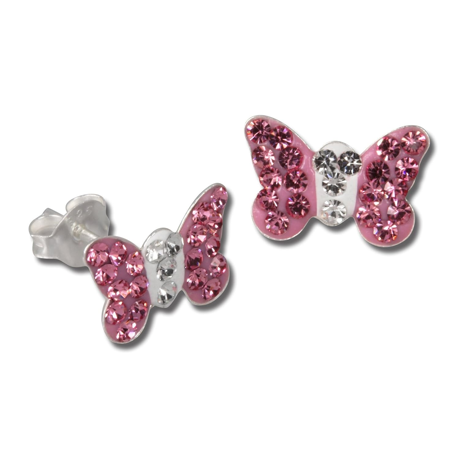 Laimons Kinder Ohrstecker Schmetterling | Sterling Silber 925 Mit Glitzersteinen | Für Mädchen