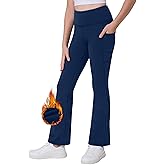 Desol Girl's Thermal Fleece Lined Flare Leggings High Waisted Bell Bottom Kids Warm Yoga Pants with Pockets Preppy Clothes