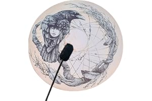 Firlar Shaman Drum, 10 Inch Crow Pattern Handmade Shaman Drum With Drum Stick, Spiritual Instrument, Exquisite Look, Siberian Drum Spirit Music Symbol, Sound Healer Shaman Drum white