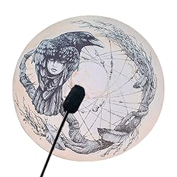 Firlar Shaman Drum, 10 Inch Crow Pattern Handmade