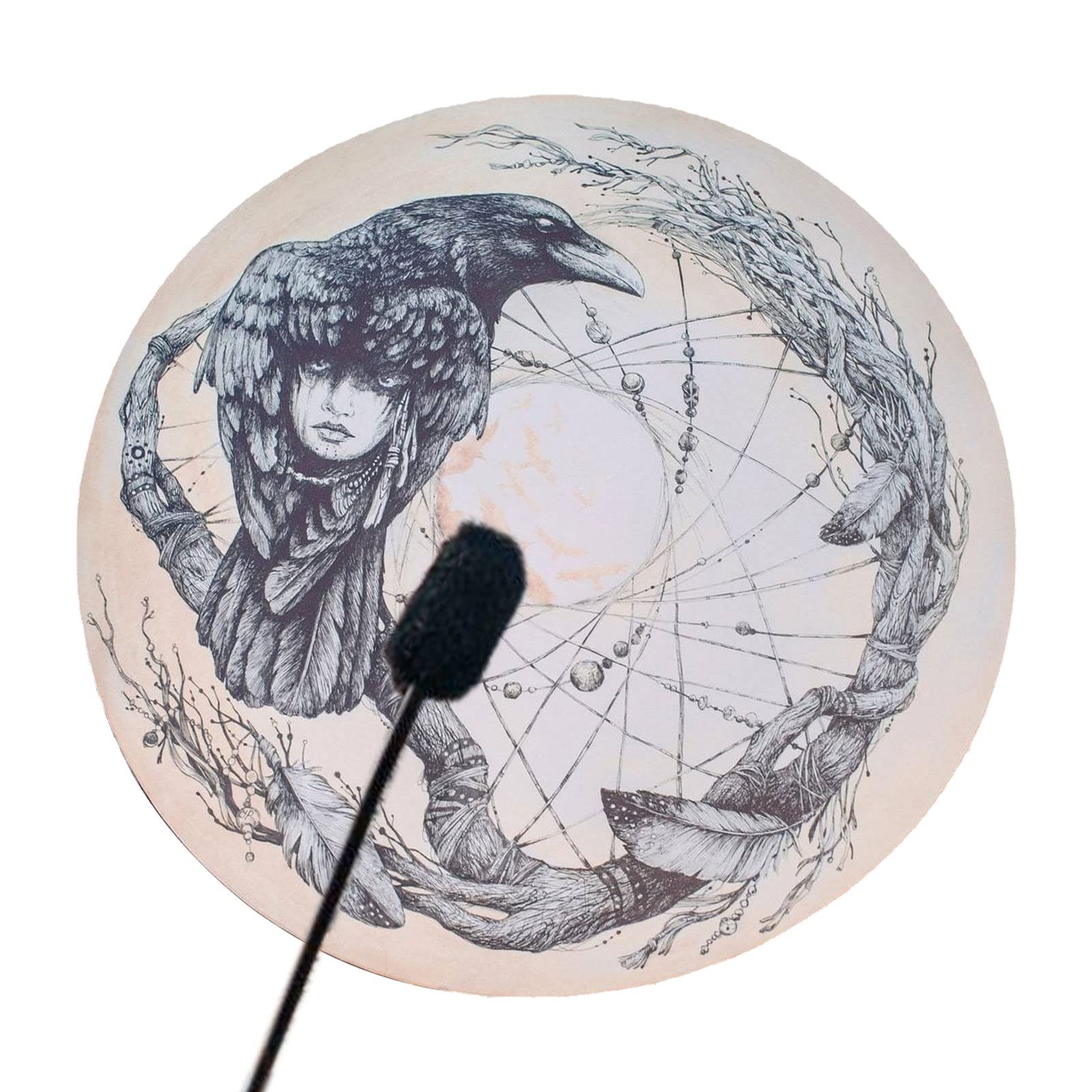 Firlar Shaman Drum, 10 Inch Crow Pattern Handmade