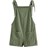 WDIRARA Women's Tie Strap Sleeveless Romper Overall Shorts with Pockets