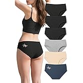 Omichic Women's 6 Pack Underwear Cotton Hipster Panties Low Rise Briefs Soft Strench Breathable Ladies Bikini Underwear