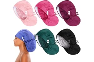 Floraltop 6 Pcs Extra Large Satin Lined Scrub Caps for Women Long Hair Nurse Surgical Hat with Button Working Adjustable