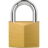 Puroma Keyed Padlock 3 Keys Outdoor Solid Brass Lock 1.1" Shed Gate Hasp | Keyed Alike, Heavy-Duty, Outdoor Use, Weather-resistant, High Security, Resist Cut and Pry, Long shackle, for Chain Gate Hasp