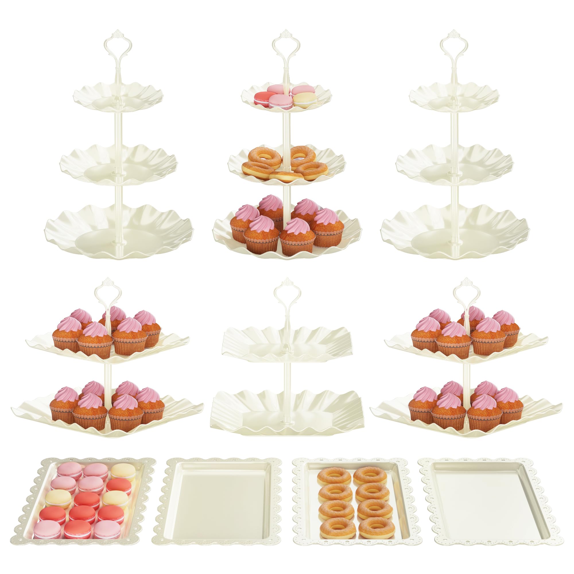 Photo 1 of 10 PCS Cupcake Stand Holder, Dessert Table Display Set, Treat Table Candy Cake Desert Tiered Tray, 3 Tier Serving Trays for Tea Party, Wedding Baby Shower Bridal Shower Decorations