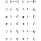 Tornito 12 Pairs Tiny Threadless Flat Back Stud Earrings Stainless Steel Round Cubic Zirconia Stud Earrings Set Cartilage Earring Tragus Helix Piercing Jewelry For Men Women 2MM-3MM 20G