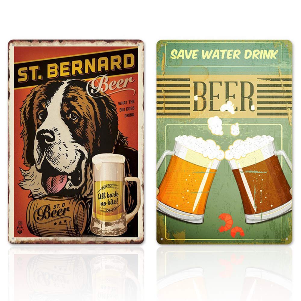 2 Pcs Bar Beer Vintage Tin Painting,Party RoomBackground Wall Room Decor/Vintage Tin Wall Sign,Decorative for Cafe Bar Pub Beer Home,Bar Background Wall Decoration,20CMx30CM