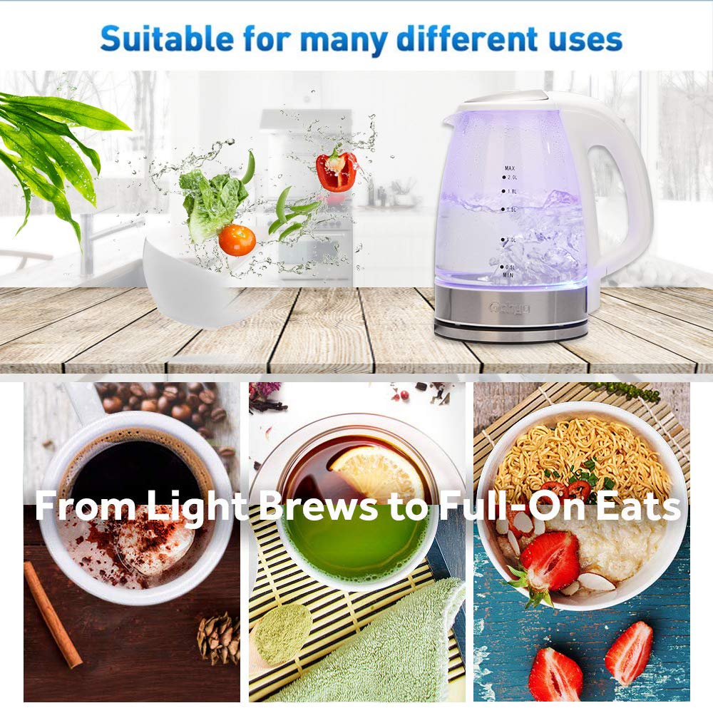 Gohyo 2-Liter Glass Electric Tea Kettle for Fast Boiling, Hot Water Heater Pot with Auto Shut off and Boil-Dry Protection, 1500W, FDA Approved, BPA-Free ( White )