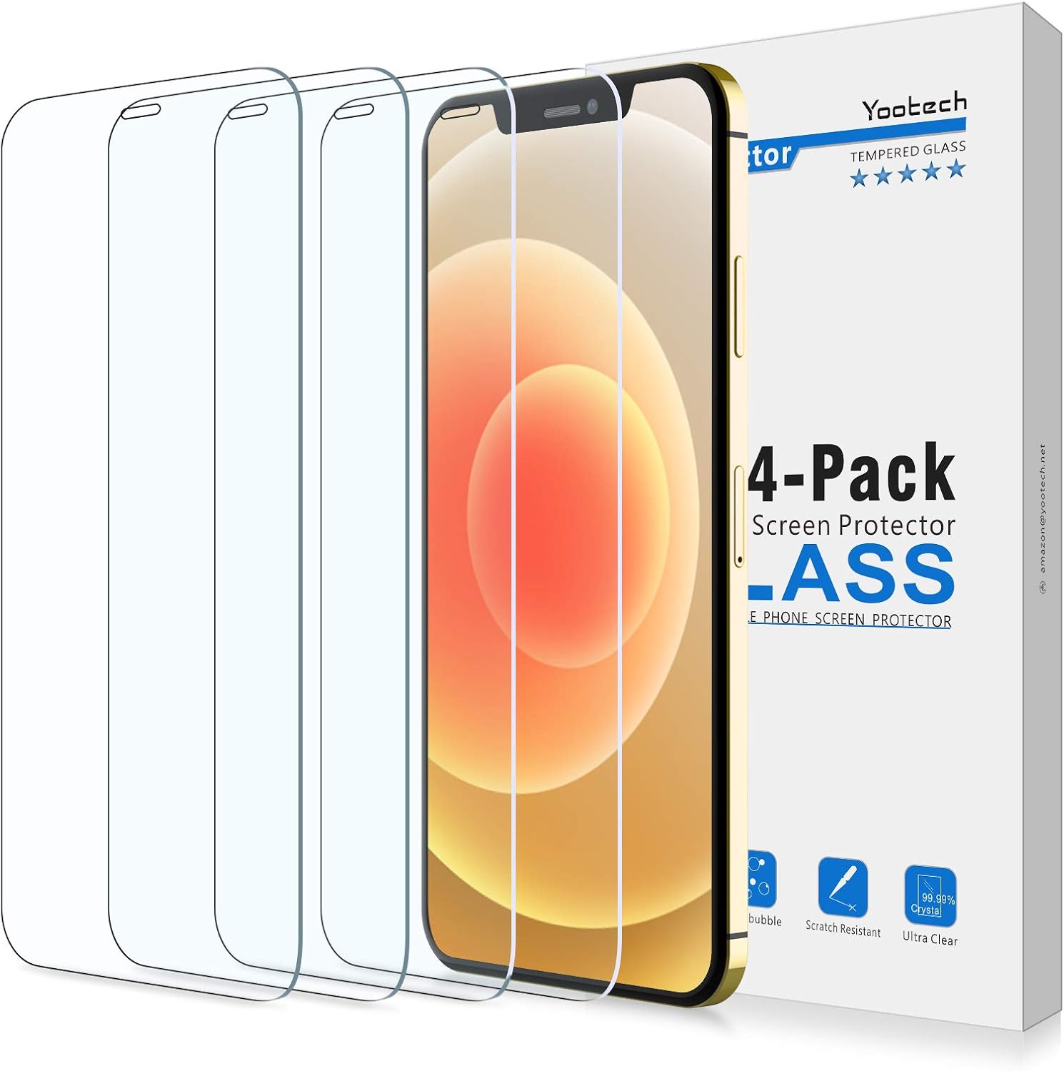 Yootech Screen Protector Compatible with Apple iPhone 12/iPhone 12 Pro,[4 Pack] Tempered Glass Screen Protector for iPhone 12/iPhone 12 Pro 2020[Anti-Scratch][Bubble Free][Case-friendly],6.1-Inch