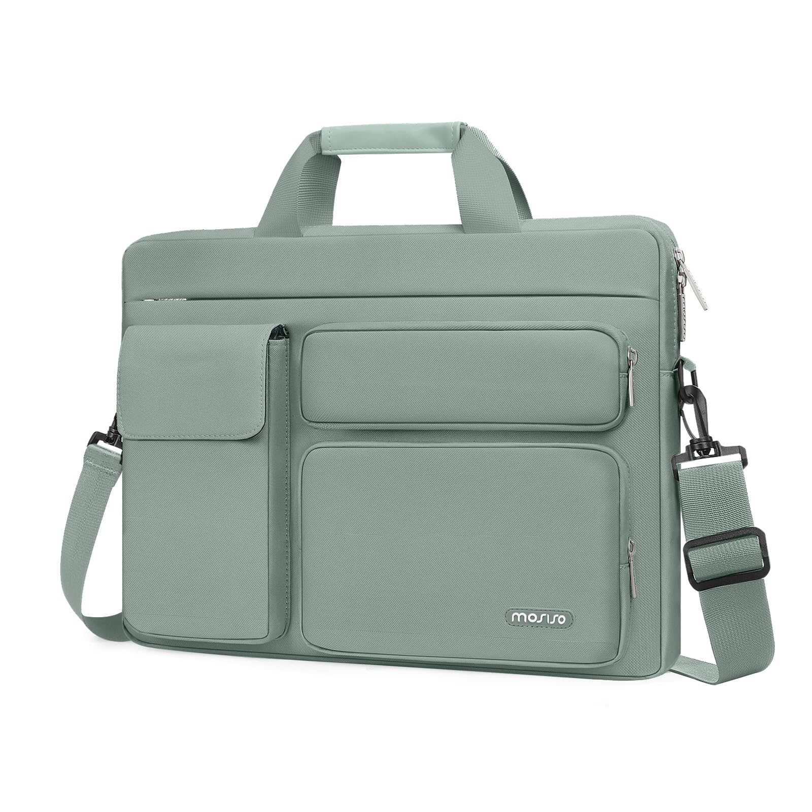 MOSISO Laptop Bag 16 inch, 15-15.6 inch Computer Shoulder Bag Compatible with MacBook Air 15 M4 M3 M2/Pro 16 M4 M3 M2 M1, Notebook &2 Raised&1 Flapover&1 Horizontal Pocket&Handle&Belt, Antique Green