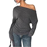 SOLY HUX Women's Off The Shoulder Tops Long Sleeve Ruched Fitted Y2K Shirts Spring Trendy Elegant Going Out Top
