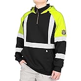 BOCOMAL FR Hoodies Hi-Vis 12oz Heavyweight Cotton Fleece 1/4 Zipper Mockneck Reflective Flame Resistant Sweatshirts