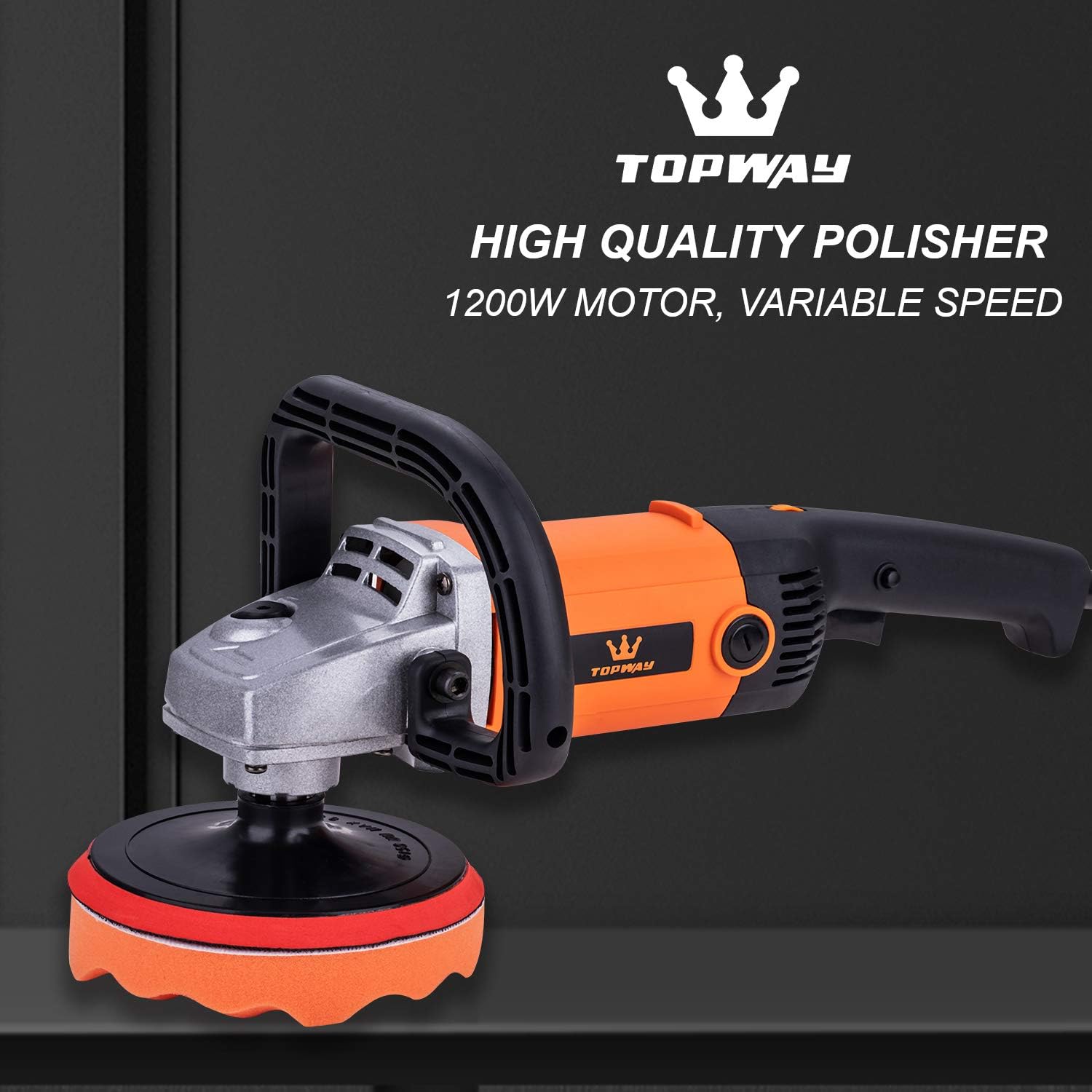 TOPWAY Car Polisher Set 180mm and 150mm Electronic Variable Speed Angle Sander with Accessories, Orange, Budget - Image 3