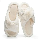 Tunmigame Women's Fuzzy Slippers Cross Band Slippers for Women House Shoes for Women Memory Foam Open Toe Quiet