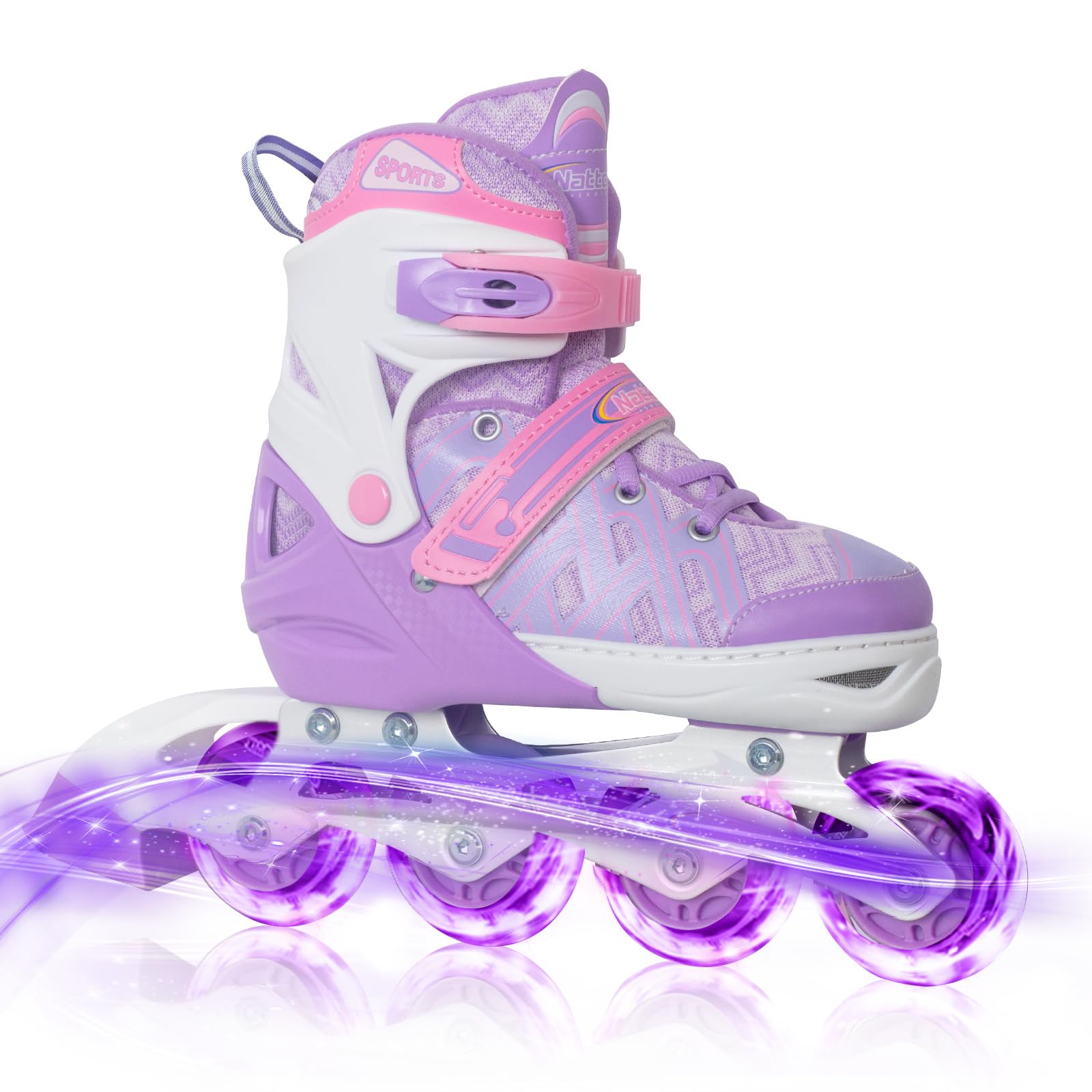Nattork Adjustable Inline Skates for Youth Big Girls - with Light up Wheels - Purple Blade Roller Skating for Beginners Size 5 6 7 8 Ages 11 12 13 Image